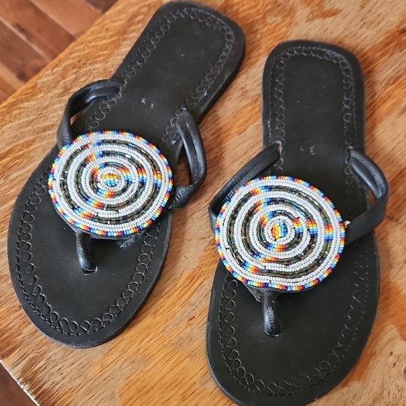 Black Beaded Sandals - Picture 1 of 11